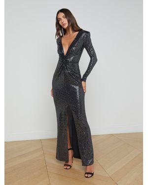 L'Agence Rosetta Sequin Twist-Front Dress - White