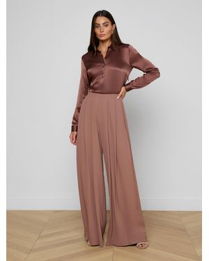 L'Agence Nova Pleated Wide-Leg Pants - Brown