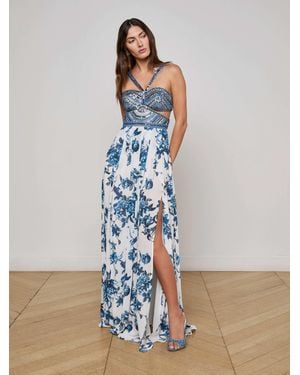 L'Agence Annistyn Embellished Floral Gown - Blue