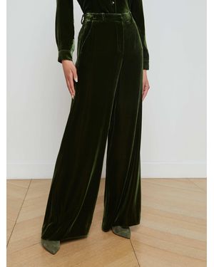 L'Agence High-Rise Wide-Leg Velvet Pants - Green