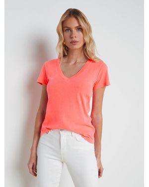L'Agence Becca Cotton V-Neck T-Shirt - Red