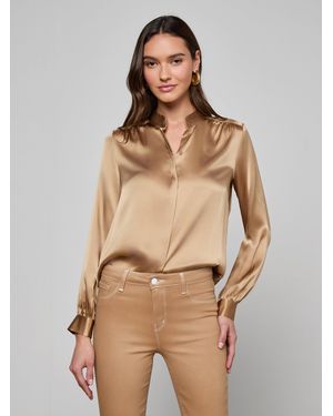 L'Agence Bianca Silk Blouse Top - Natural