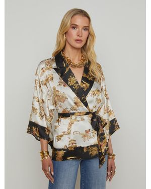 L'Agence Hinata Satin Wrap Jacket - Natural