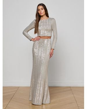 L'Agence Sequin Zeta Long Skirt - White