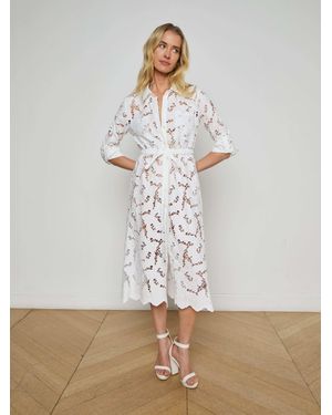 L'Agence Emilio Lace Midi Shirt Dress - White