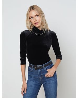 L'Agence Aja Pull Col Roulé En Velours À Manches 3/4 En Noir