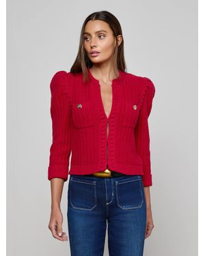 L'Agence Delli Cropped Cardigan - Red