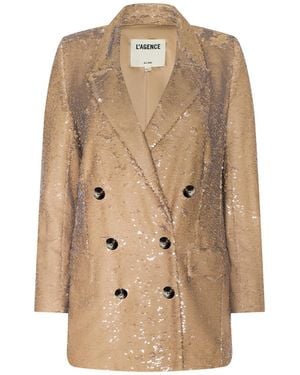 L'Agence Cambrie Oversized Sequin Blazer - Natural