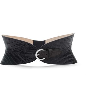 L'Agence Alexandra Croc-Embossed Corset Belt - Black