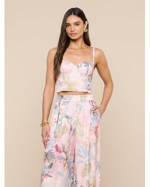 L'Agence Top Bustier Sonya, Rose Pâle À Imprimé Feuilles De Palmier Coloré