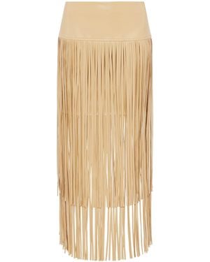 L'Agence Karolina Tiered Fringe Midi Skirt - Natural