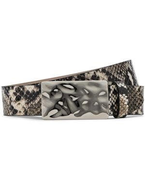 L'Agence Chara Snake-Embossed Leather Belt - Metallic
