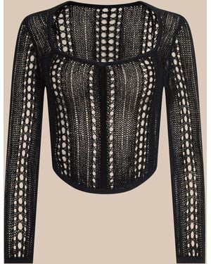 L'Agence Orine Pointelle Knit Top - Black