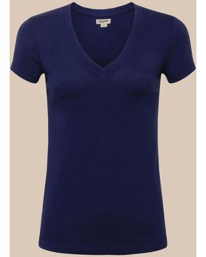 L'Agence Becca Cotton V-neck Tee - Blue