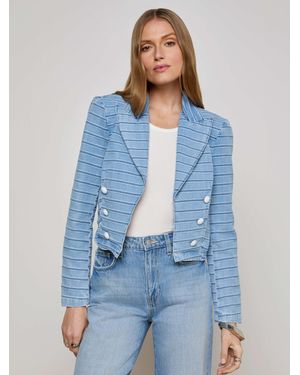 L'Agence Dolly Striped Denim Blazer - Blue