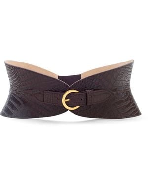 L'Agence Alexandra Croc-Embossed Corset Belt - Brown