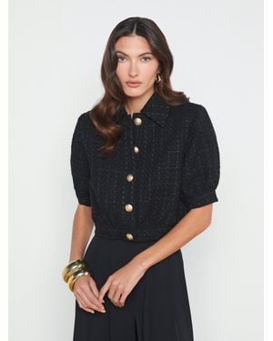 L'Agence Cove Cropped Tweed Jacket - Black