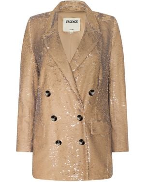 L'Agence Cambrie Oversized Sequin Blazer - Natural