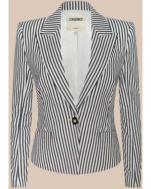 L'Agence Blazer En Seersucker Misa, Ivoire À Rayures Bleu Nuit - Gris