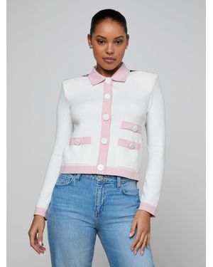 L'Agence Nomi Satin Back Cardigan - White