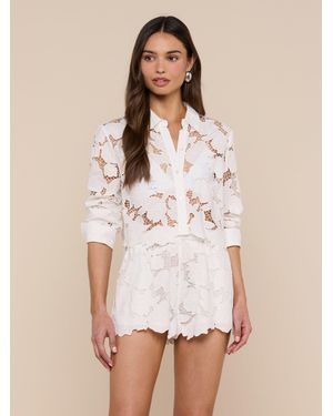 L'Agence Seychelle Cropped Eyelet Blouse Top - Natural
