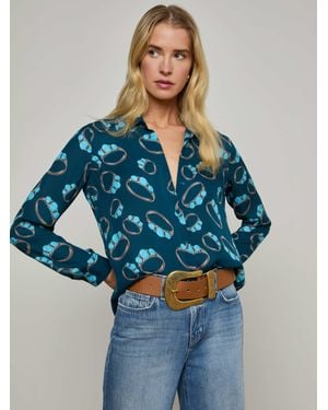 L'Agence Nina Silk Blouse Top - Blue