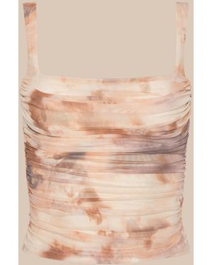L'Agence Rasha Shirred Mesh Tank Top - Natural