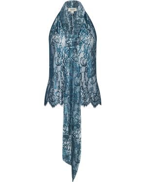 L'Agence Reece Lace Tie Neck Blouse Top - Blue