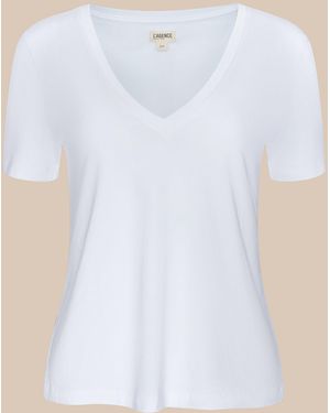 L'Agence Brianna Cotton V-Neck T-Shirt - Blue