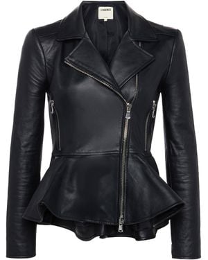 L'Agence Lyric Leather Peplum Jacket - Blue