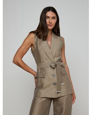 L'Agence Harper Linen-Blend Vest - Brown