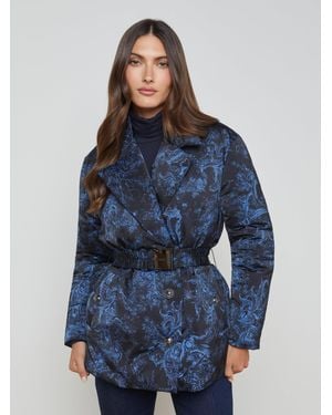 L'Agence Belted Down Puffer Blazer Jacket - Blue