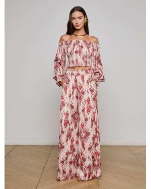 L'Agence Pantalon Ample En Satin Lyra, Avec Imprimé Ganado Coloré - Blanc