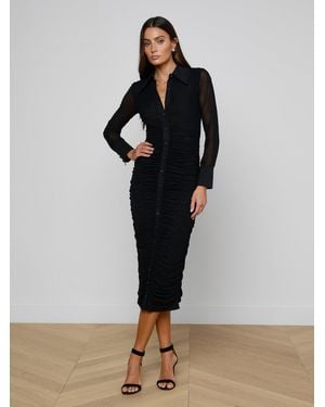 L'Agence Adriana Ruched Midi Dress - Noir