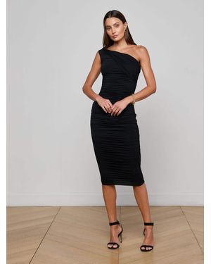 L'Agence Cheryl Shirred Midi Dress - Black