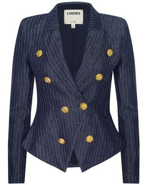 L'Agence Solar Pinstriped Blazer - Blue