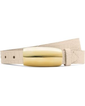 L'Agence Marlowe Croc-Embossed Leather Belt - Natural