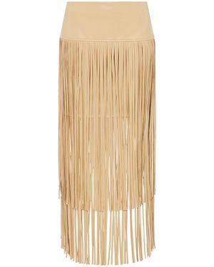 L'Agence Karolina Tiered Fringe Midi Skirt - Natural