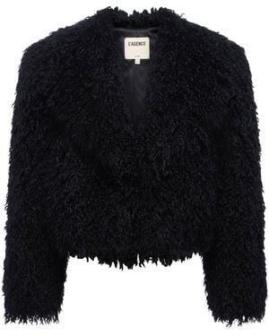 L'Agence Aura Cropped Faux Fur Jacket - Black