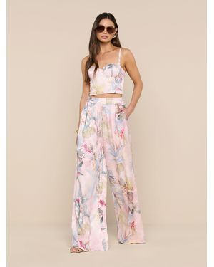 L'Agence Lillian Satin Wide-Leg Pants - Natural