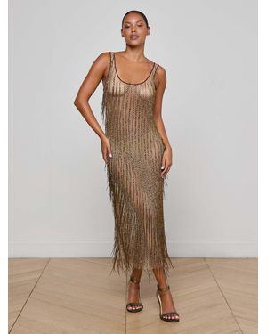 L'Agence Robe À Franges Perlées Gracelynn, Franges Perlées Or Antique - Multicolore