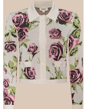 L'Agence Cardigan Jacquard Osiris En Rose Romantique Écru/Mauve - Multicolore