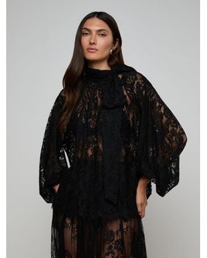 L'Agence Rhett Oversized Lace Blouse Top - Black