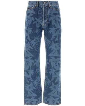 Palm Angels Printed Denim Jeans - Blue