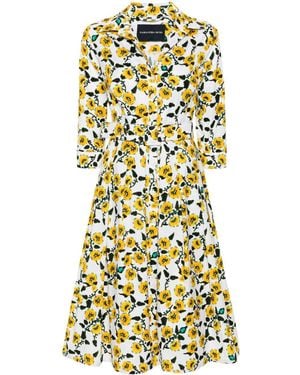 Samantha Sung Audrey 3/ Sleeves Shirt Collar Long Dress - Yellow