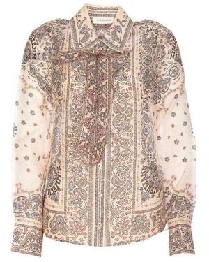 Zimmermann Tie-Neck Floral Print Blouse - Natural