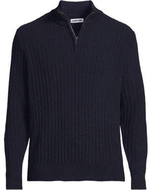 Lands' End Chenille-Pullover Mit Stehkragen, Herren, Größe:44-46 Regular, By - Blau