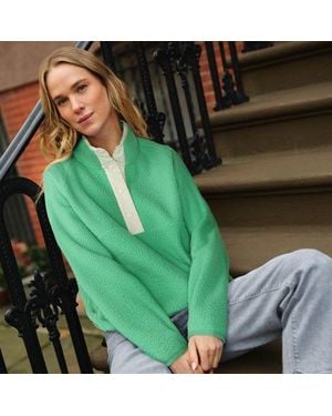 Lands' End Teddy-Pullover Mit Druckknopf-Leiste, Damen, Größe Regular, By - Grün