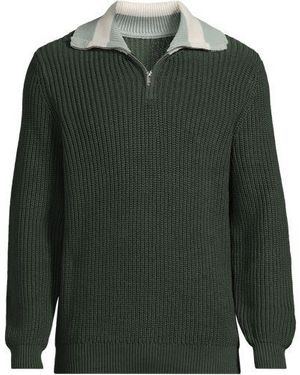 Lands' End Baumwoll-Pullover Mit Colorblock-Kragen Drifter, Herren, Größe:44-46 Regular, Baumwolle, By - Grün