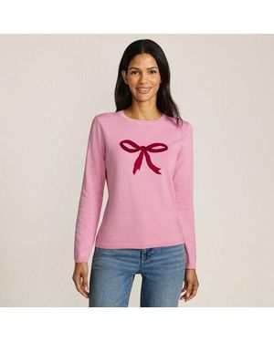 Lands' End Feinstrick-Weihnachtspullover Schleife, Damen, Größe Regular, Baumwolle/Polyester/Metall, By - Pink